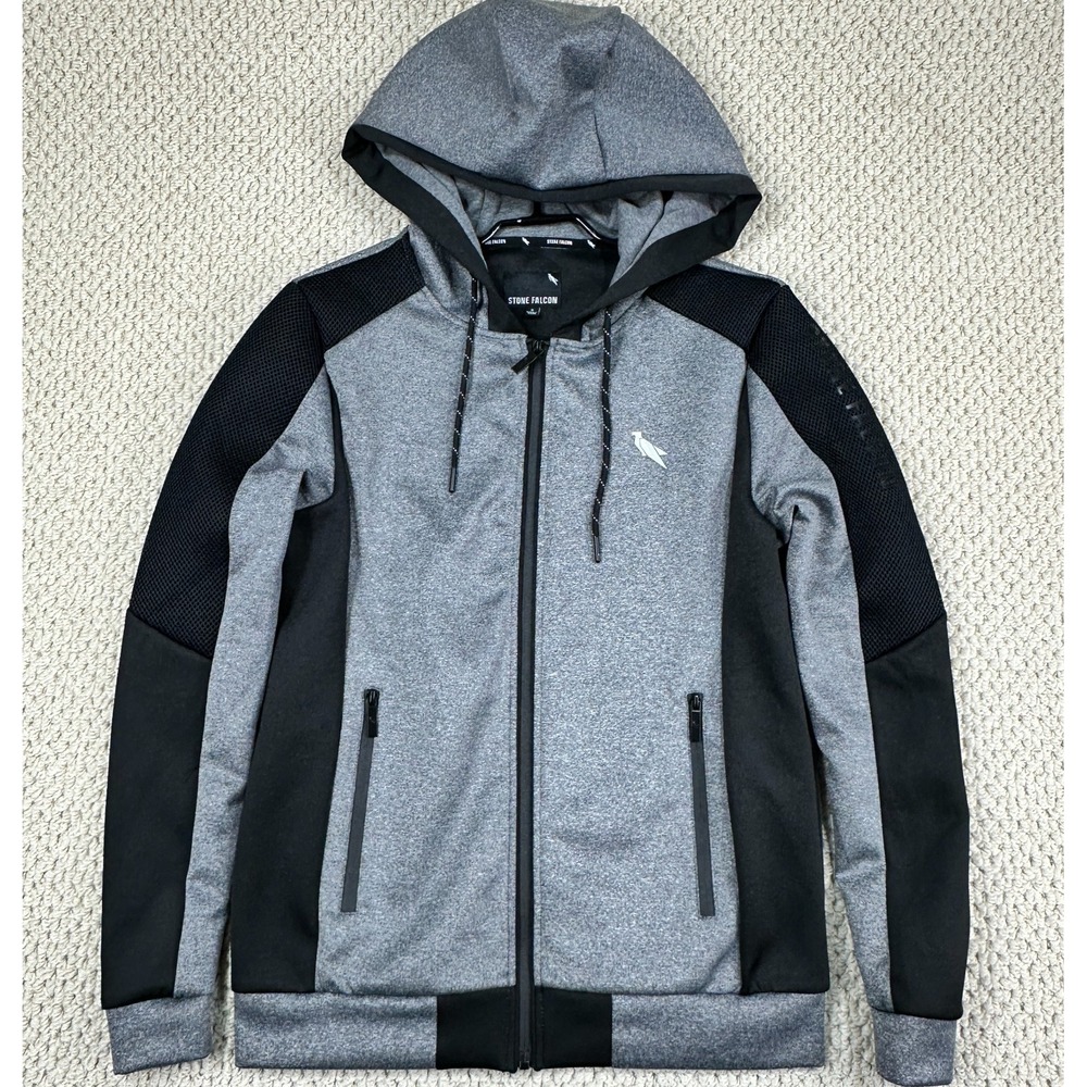 Stone Falcon Jacket Mens Small Black/Gray Full Zip Performance Hoodie Athleisure